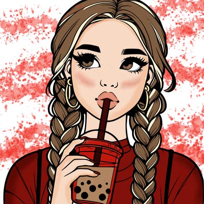 realistic girl with braided hair drinking boba