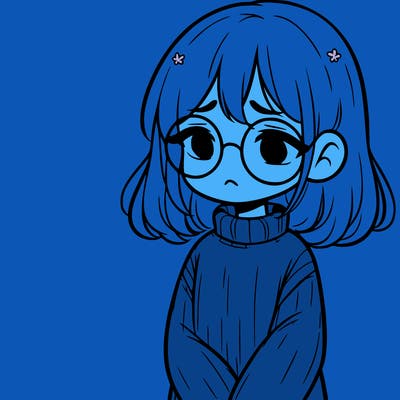 sad girl with glasses in a sweater