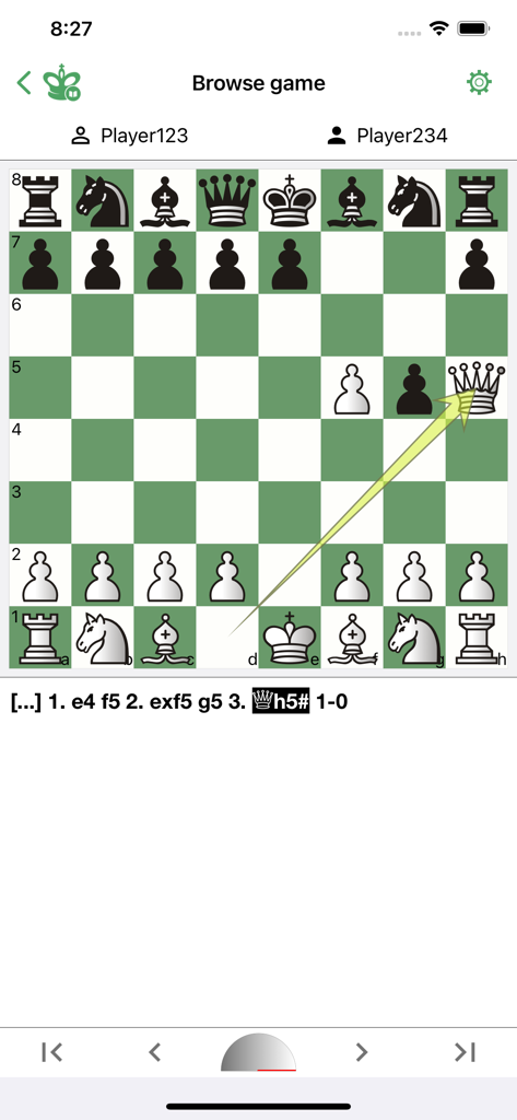 Chess King - Play Online - Chess King app interface showing a chess board with a checkmate move and move history notation.