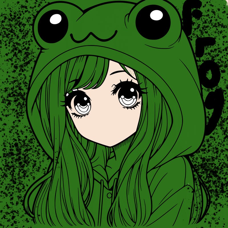 a pretty girl wearing a frog hoodie portrait with long hair