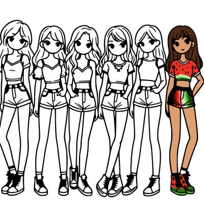 a group of girls wearing crop tops and shorts