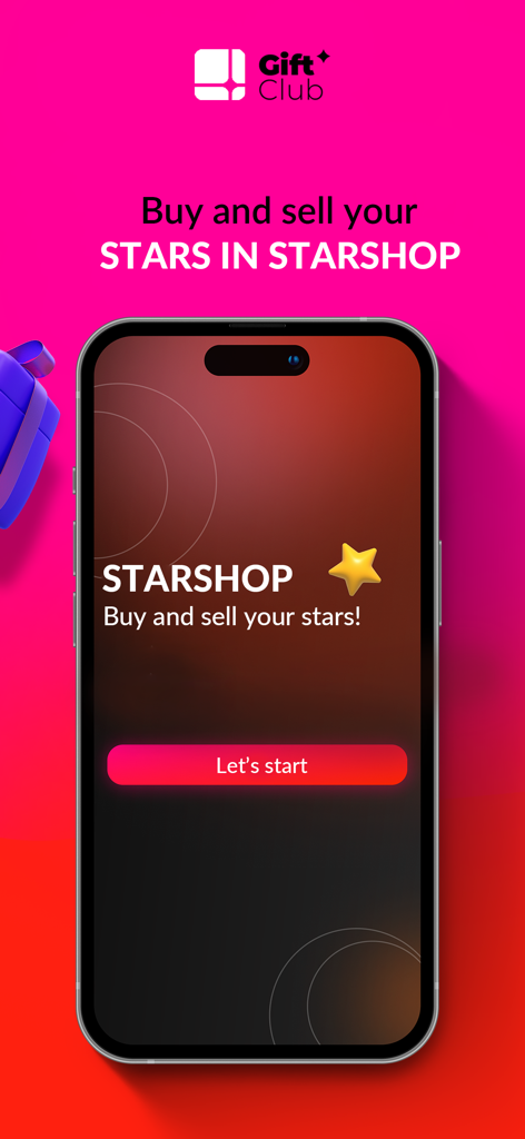 Star.Club - Captura de pantalla de la aplicación móvil Star Club que muestra la pantalla de StarShop donde los usuarios pueden comprar y vender estrellas