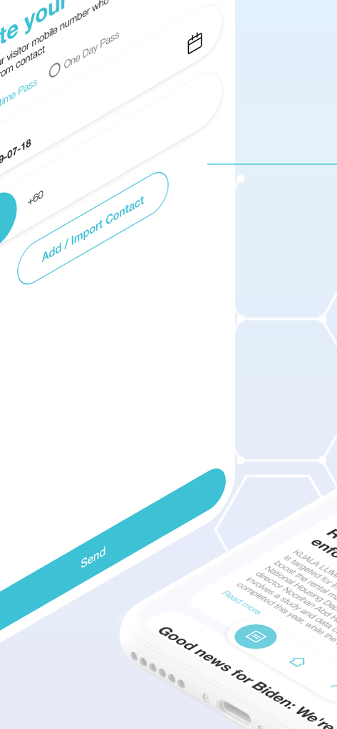 iCARES Smart Community - Mobile app interface for inviting guests and viewing community news in iCARES Smart Community