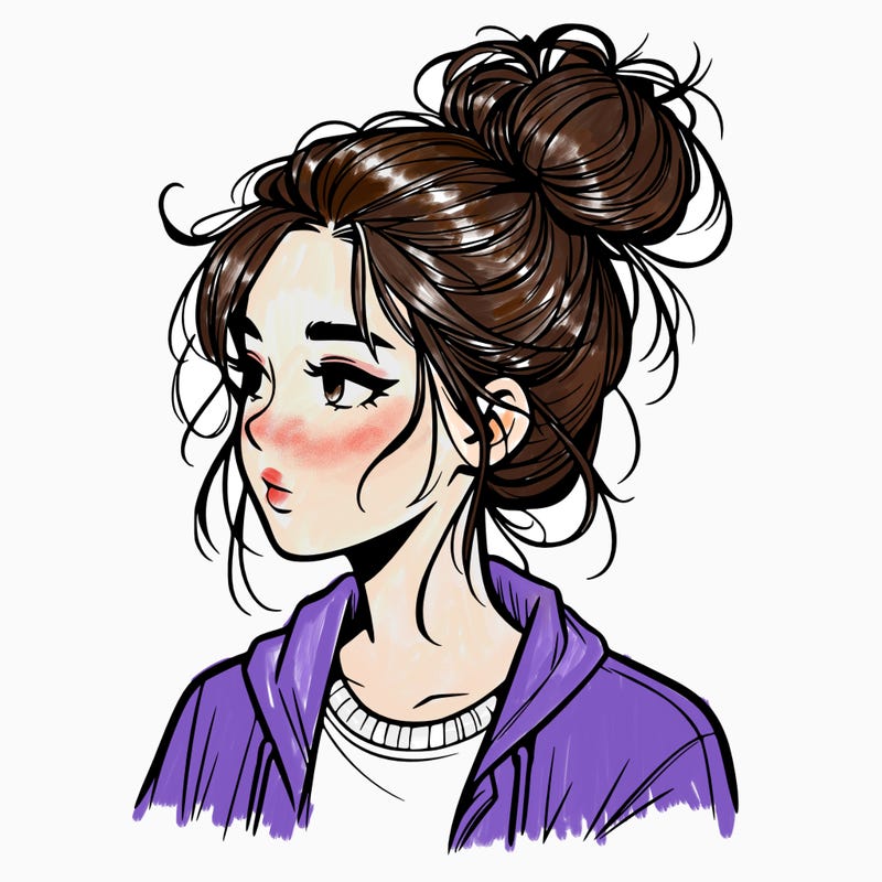 realistic teenage girl with a messy bun