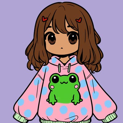 girl wearing frogging sweatshirt