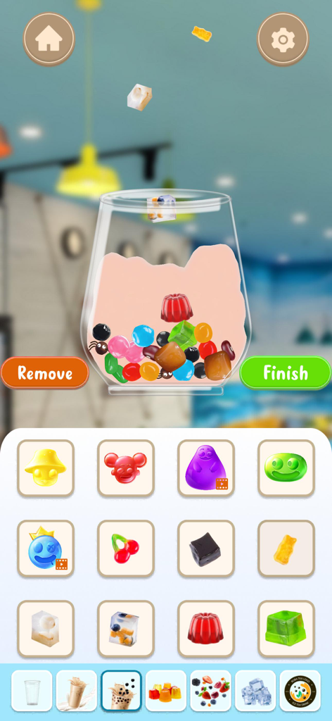 Boba Tea DIY: Tasty Recipe - Customizing a virtual boba tea drink with colorful jelly toppings and candies in a DIY simulator