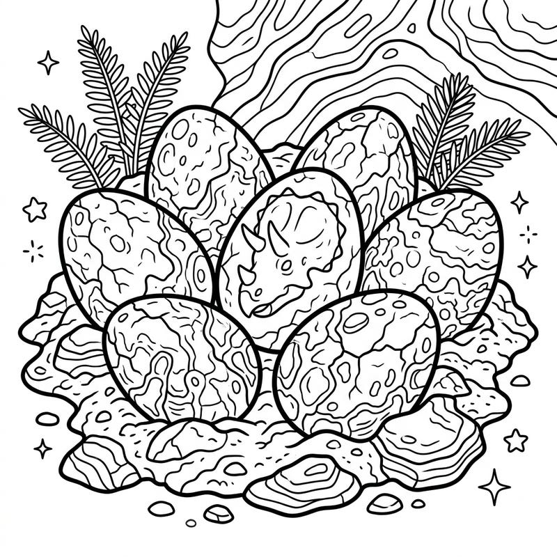 Embark on an exciting prehistoric journey with this intricate coloring page featuring a nest of Ceratopsian Dinosaur Eggs. Discover the wonders of ancient life and bring these fossilized marvels to life with your favorite colors.