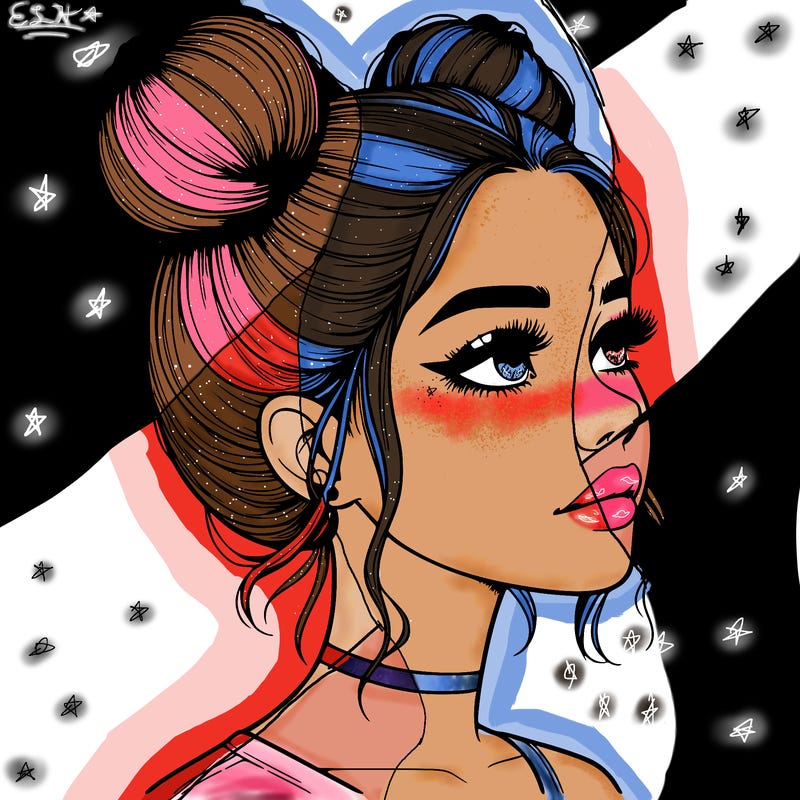 realistic girl with buns on the top of her head