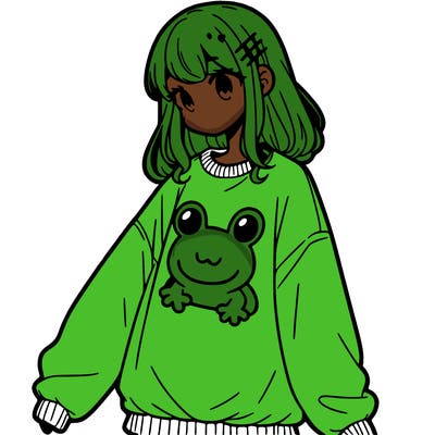 girl wearing frogging sweatshirt