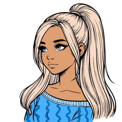 realistic girl with a high ponytail