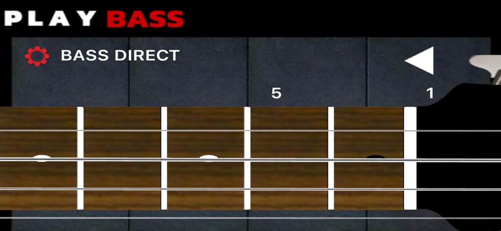 Play Bass: Real Bass Simulator - Close up of a virtual bass guitar fretboard in the Play Bass simulator app