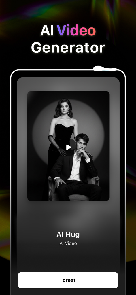 Interface of HiCut AI Video Generator app featuring an AI Hug video creation tool.