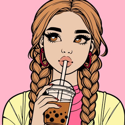realistic girl with braided hair drinking boba