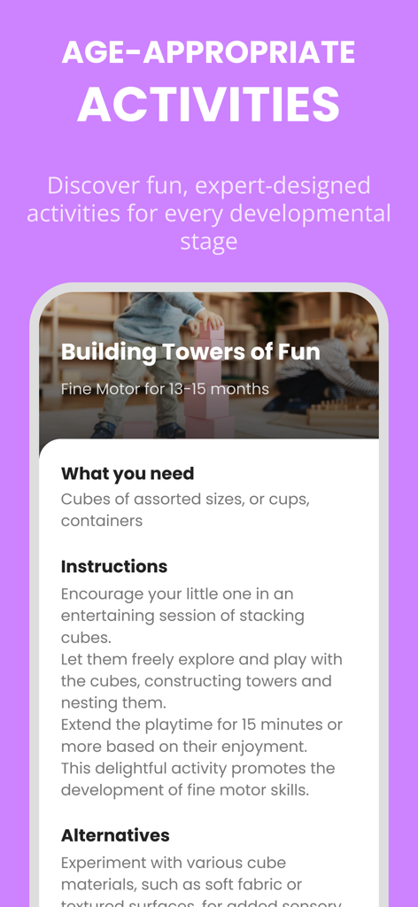 Baby Leap: Milestone Tracker - Age appropriate developmental activity instructions for toddlers in the Baby Leap app