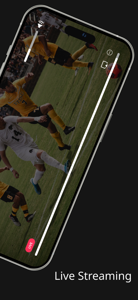 FootBall-Live Scrore - iPhone screen showing a live football match streaming in the app