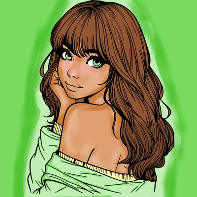 realistic girl with bangs looking over her shoulder