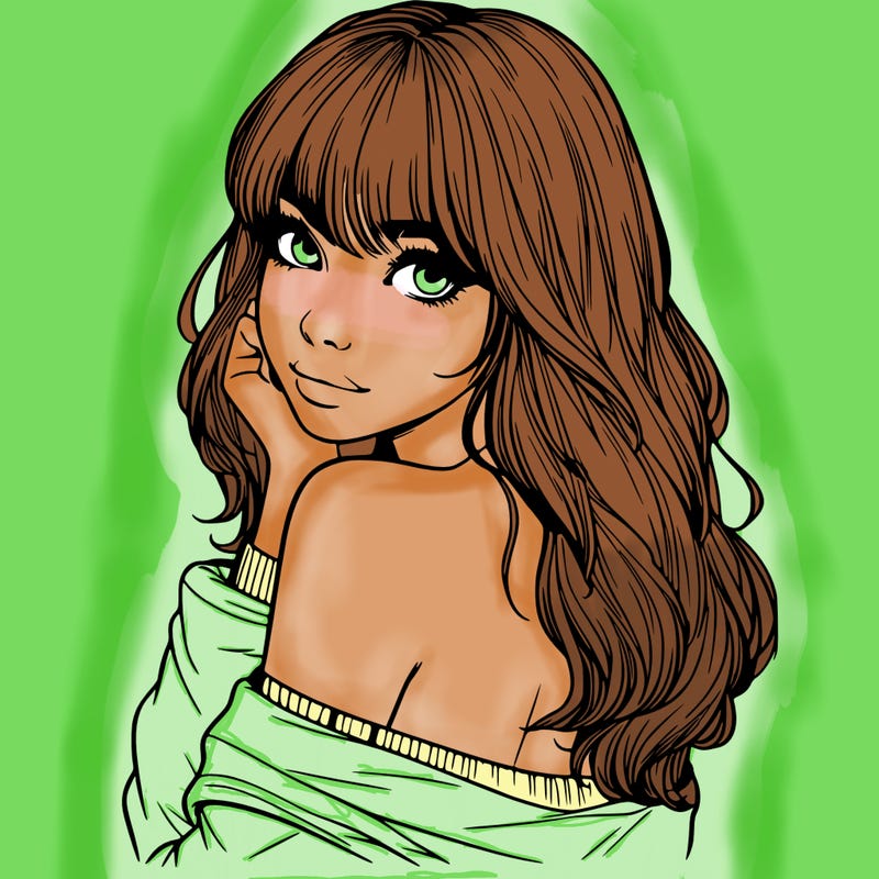 realistic girl with bangs looking over her shoulder