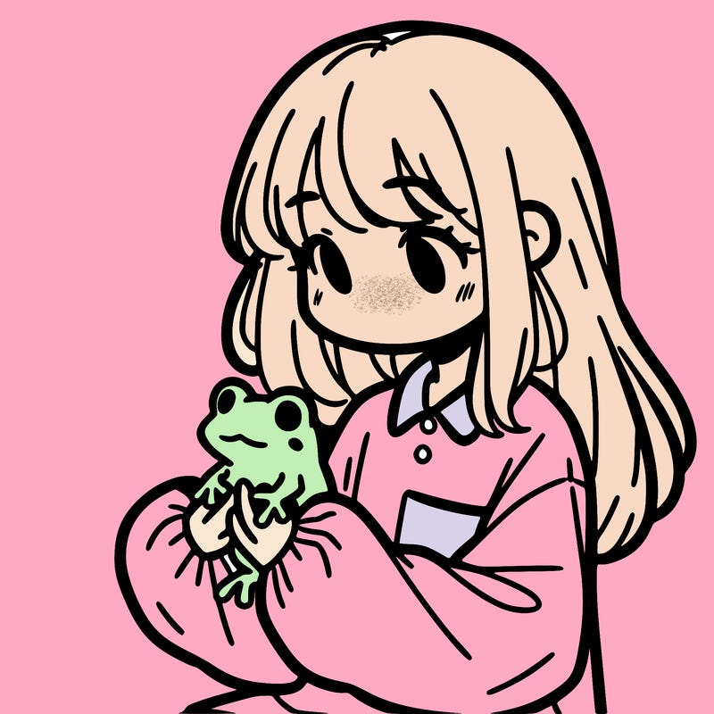 girl with long hair and a oversized shirt. and she is holding a frog