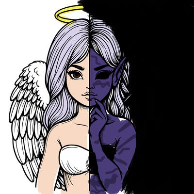 realistic angel half demon
