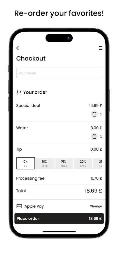 Nutrio Bar - Nutrio Bar mobile app checkout interface showing order summary and payment button