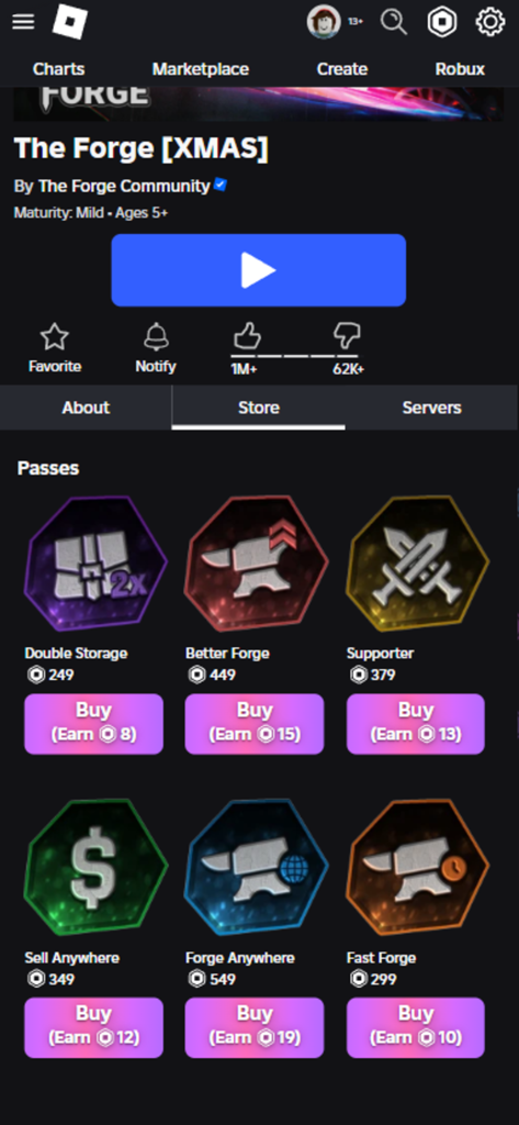 RoEarn: Cashback on Purchases - Interface do aplicativo RoEarn mostrando cashback em Robux ganho em compras de game pass em uma loja de jogos Roblox.