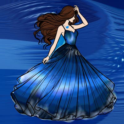 realistic woman with dress flowing in the wind