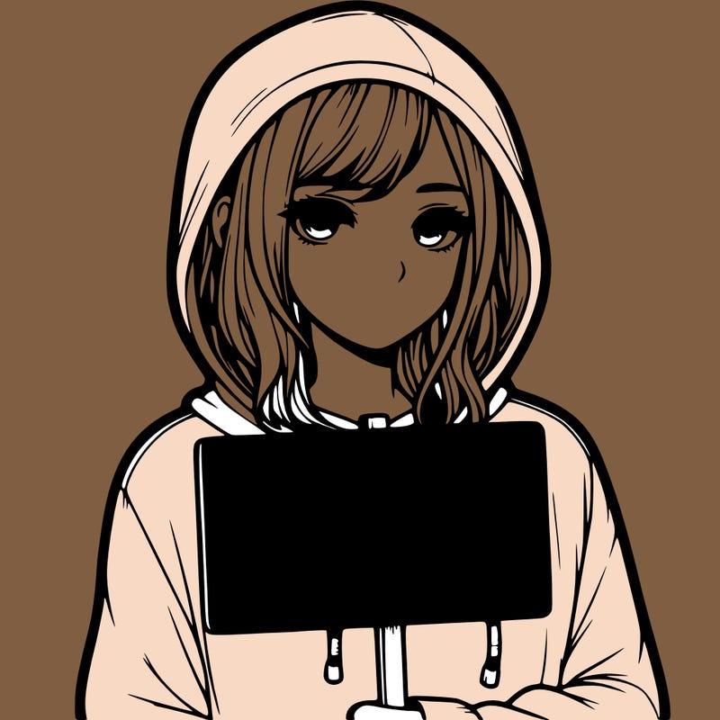 realistic girl with shoulder length hair wearing a hoodie holding a sign