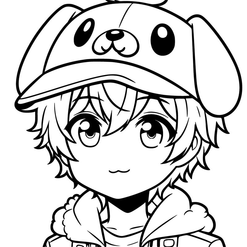 cute anime boy with puppy hat