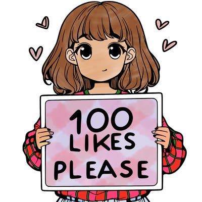 a girl holding a sign saying 100 likes please