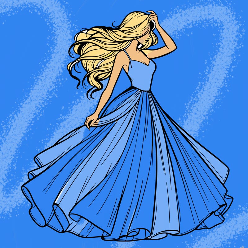 realistic woman with dress flowing in the wind