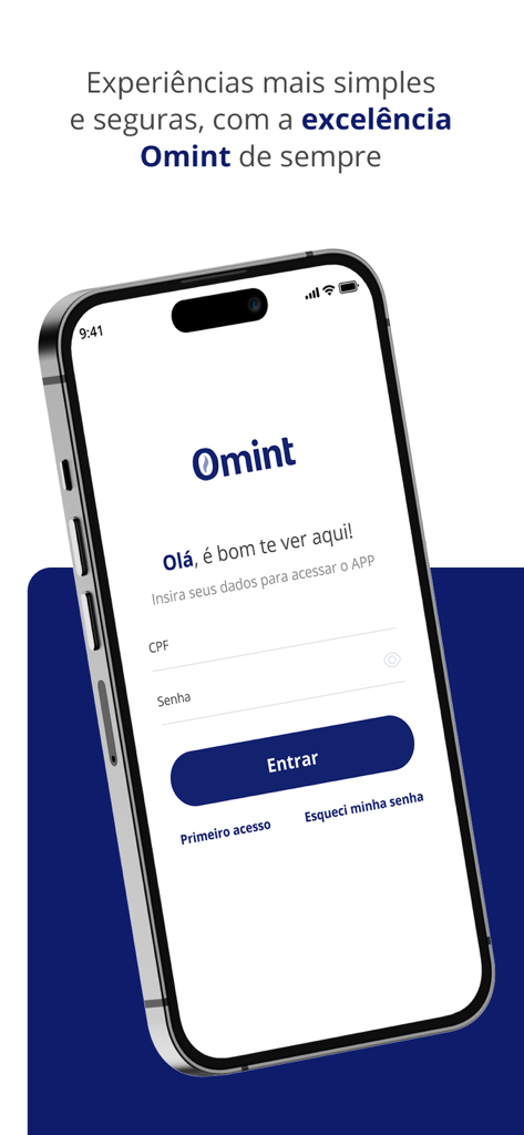 Tela de login do aplicativo médico Minha Omint em um iPhone