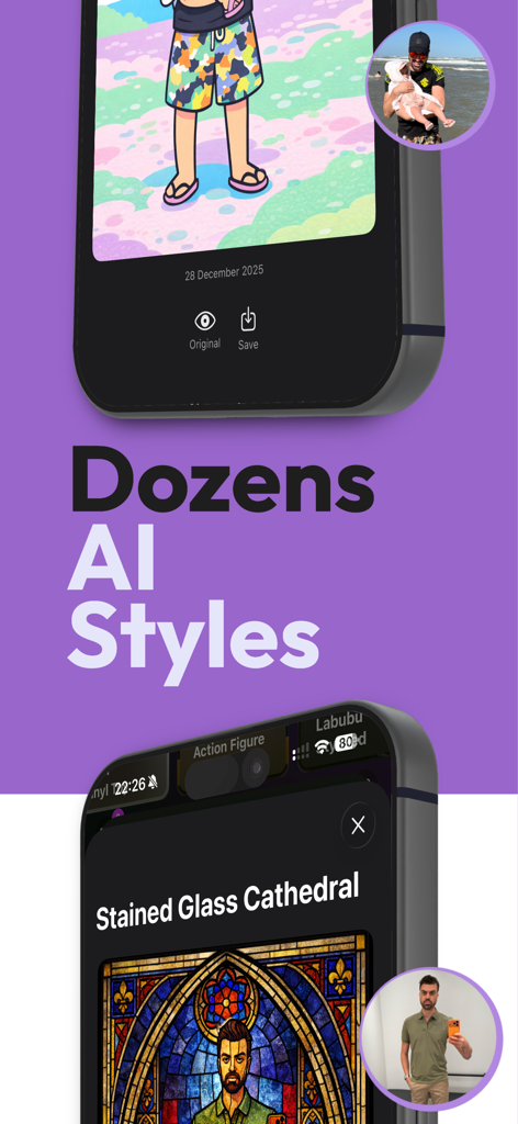 AI Cartoon - ToonFilter - KI Cartoon ToonFilter App-Oberfläche, die verschiedene KI-Stile für die Fototransformation zeigt