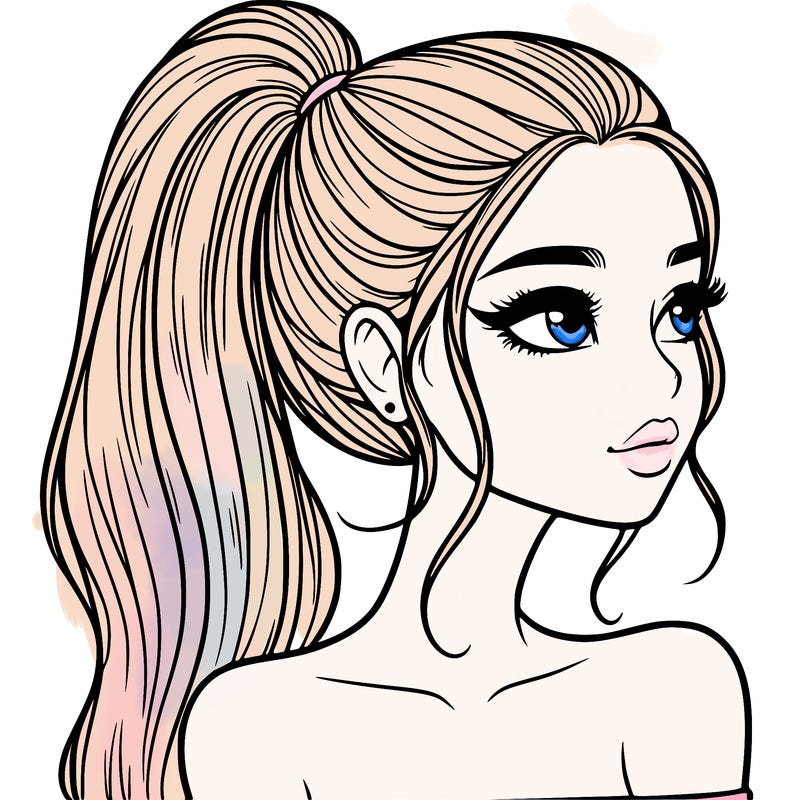 a beautiful and realistic girl with a high pony tail