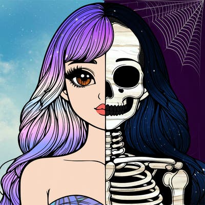 realistic half girl half skeleton