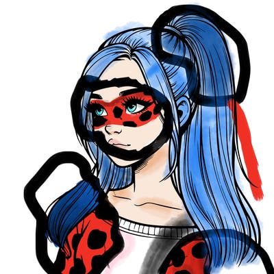 realistic girl with a high ponytail