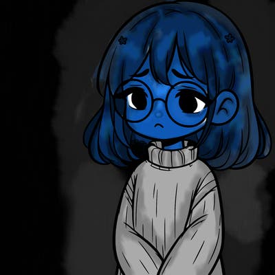 sad girl with glasses in a sweater