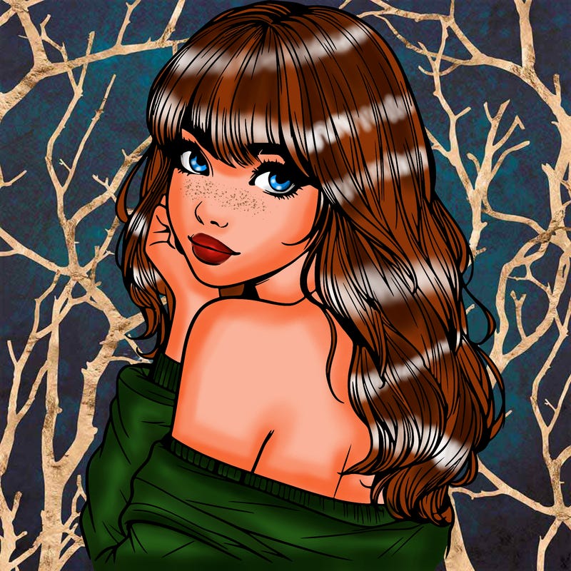 realistic girl with bangs looking over her shoulder