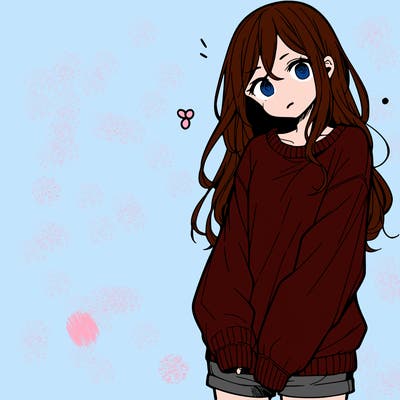 manga teen girl  in a sweater and baggy pants