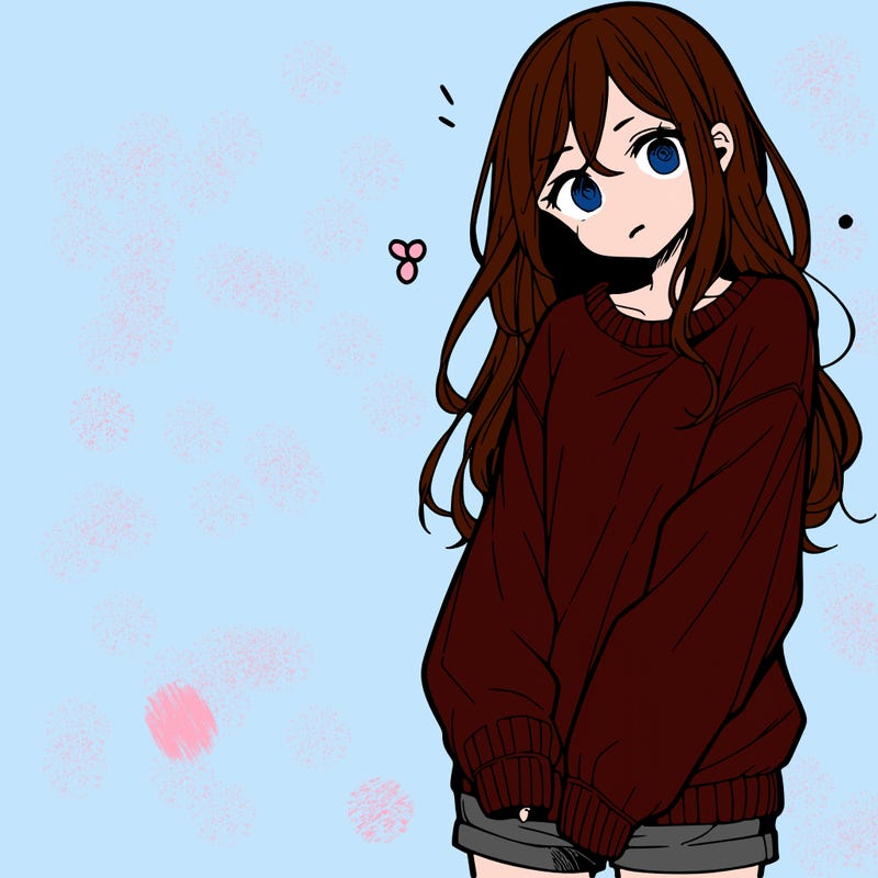 manga teen girl  in a sweater and baggy pants