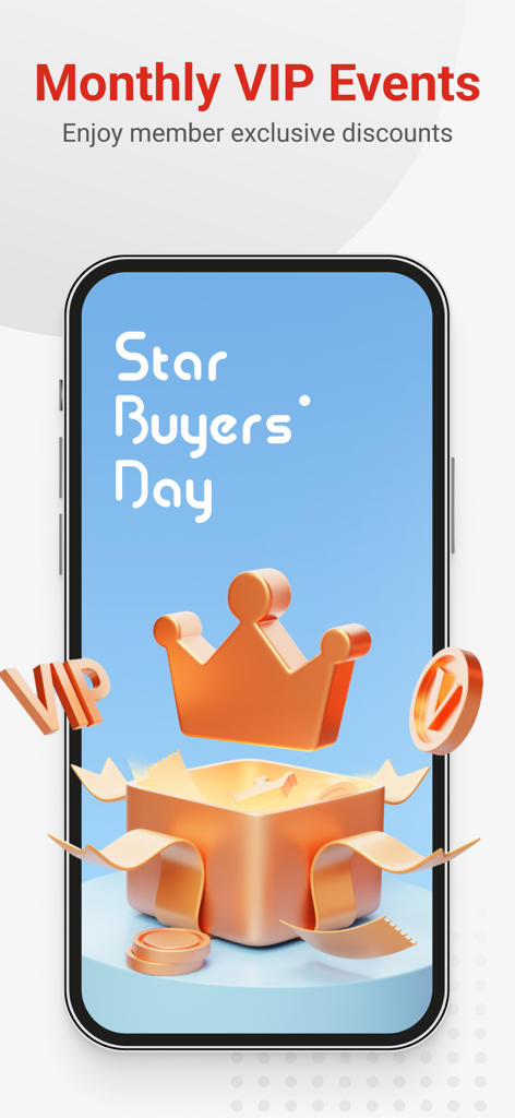 Made-in-China B2B Trade App - Graphic promoting monthly VIP events and exclusive member discounts on the Made-in-China B2B trade app.