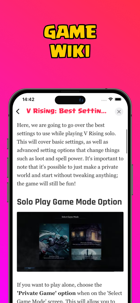 A smartphone displaying a game guide in the Game Wiki section of the Mini Games app.