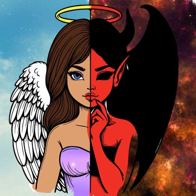 realistic angel half demon