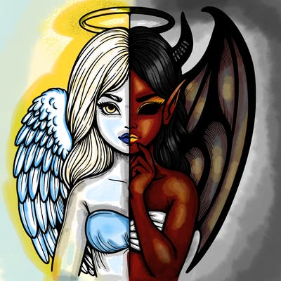 realistic angel half demon