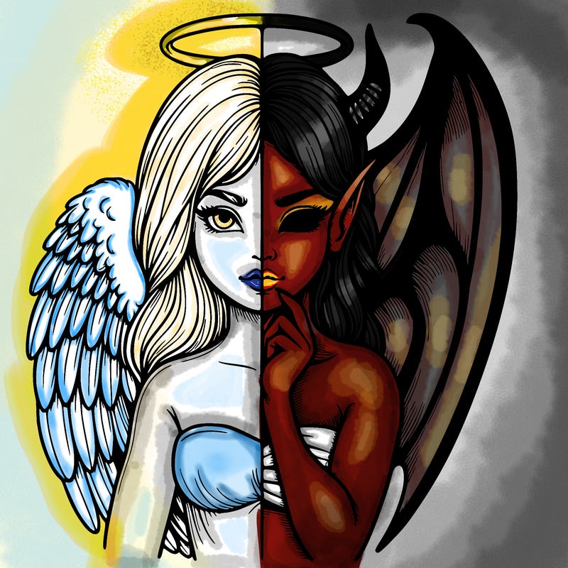 realistic angel half demon