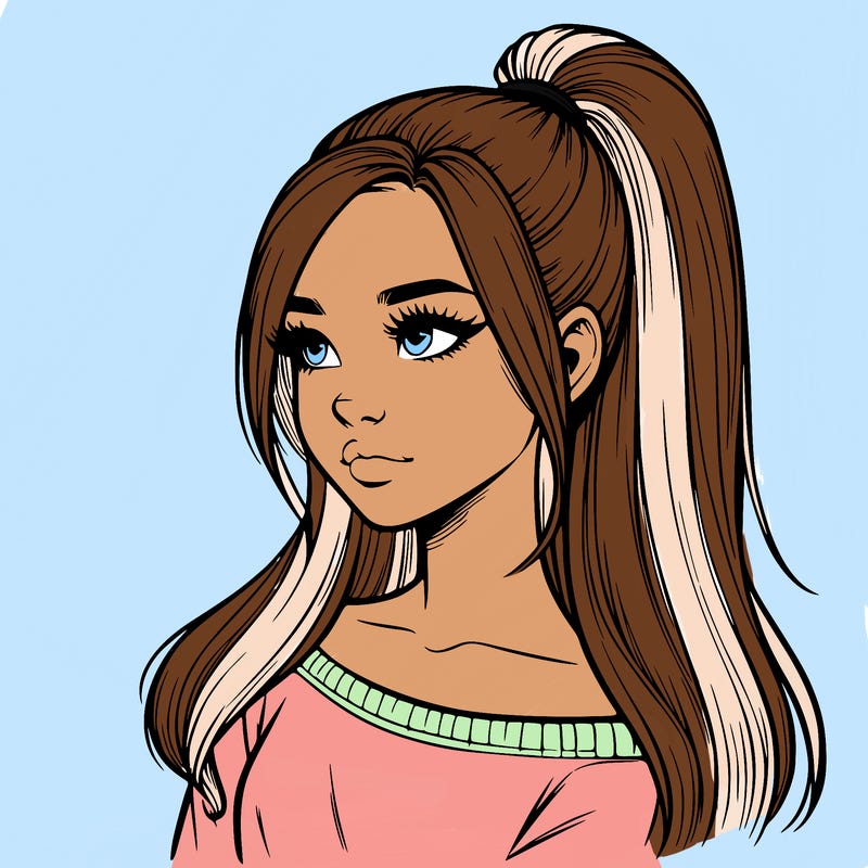realistic girl with a high ponytail