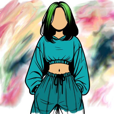 realistic girl faceless with baggy pants and a crop top