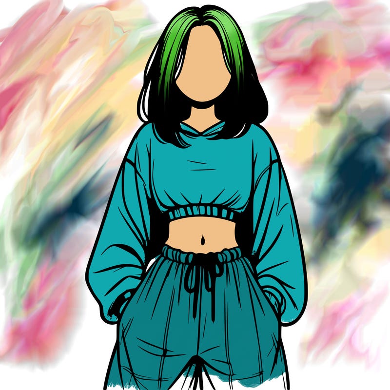 realistic girl faceless with baggy pants and a crop top