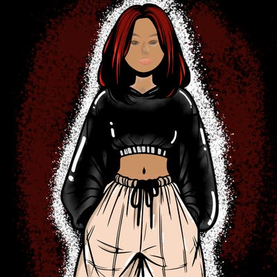 realistic girl faceless with baggy pants and a crop top