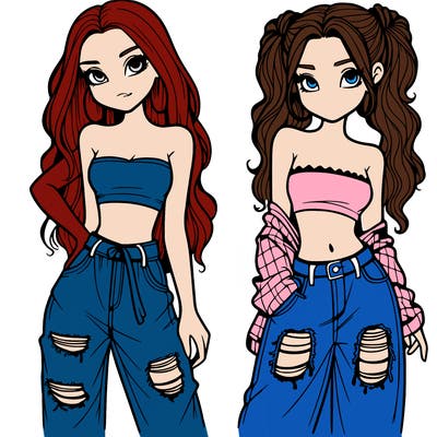 2 girls in crop tops and baggy jeans ripped