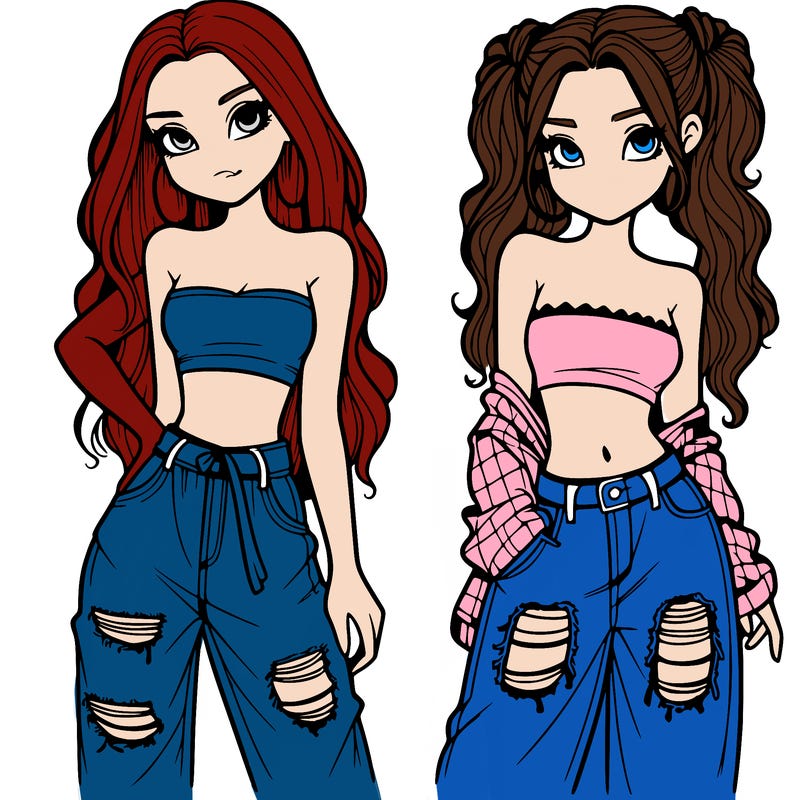 2 girls in crop tops and baggy jeans ripped